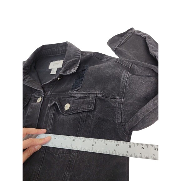Forever 21 Womens  Distressed Denim Jacket Sz Large Destroyed Grunge Bold Punk - Picture 3 of 10